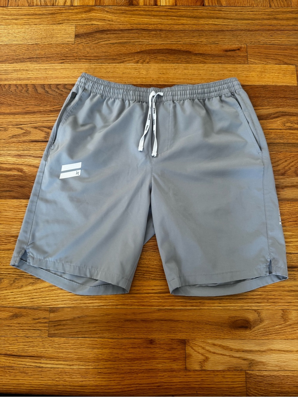 Hurley Light Gray Elastic Waist Swim Shorts with White Drawstring